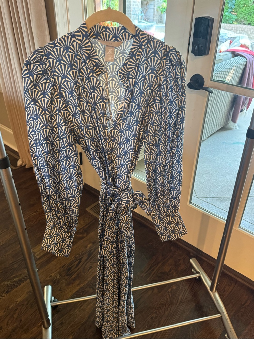 H&M Navy and White Printed Midi Wrap Dress